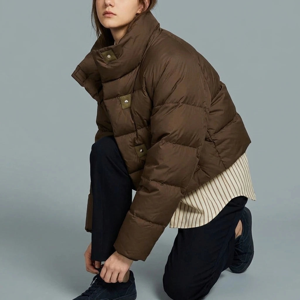 Stylish Winter Down Cotton Coat for Women Short Length Loose FitThick Puffer Jacket Outerwear — variant_front