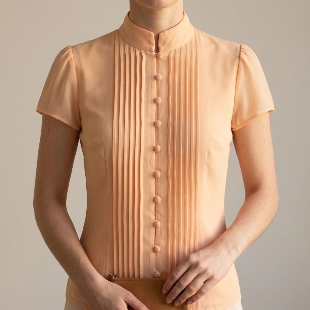 Elegant Ruched Cut Out Blouse Women's Mock Neck Cap Sleeve Chic Daily Office Casual Summer Top Apricot Solid Polyester Hip Length — lifestyle