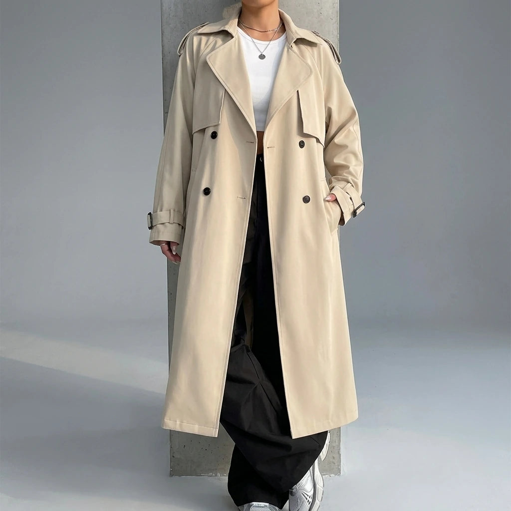 Collared Neck Long Sleeve Longline Trench Coat — lifestyle