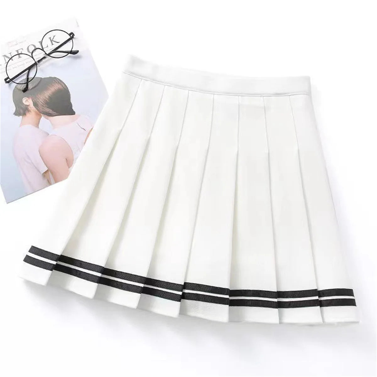 Preppy Pleated Mini Skirt Women’s High Waist A-Line Broadcloth Everyday Street Style, Spring Summer Blue Black Red White