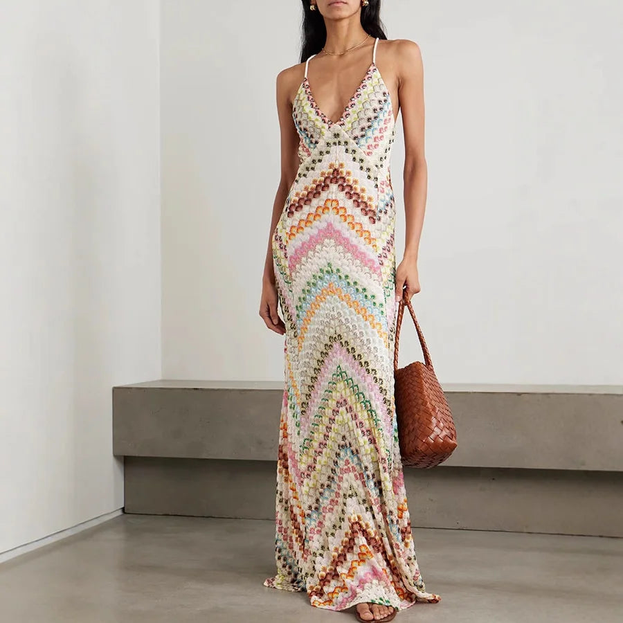 Boho Maxi Dress Women's Sleeveless Deep V Neck Pullover Retro Style Flowy A-Line Casual Summer Holiday Party Green Synthetic