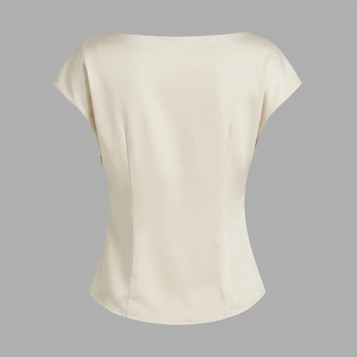 Back product-only image of apricot-cowl-neck-lace-tee