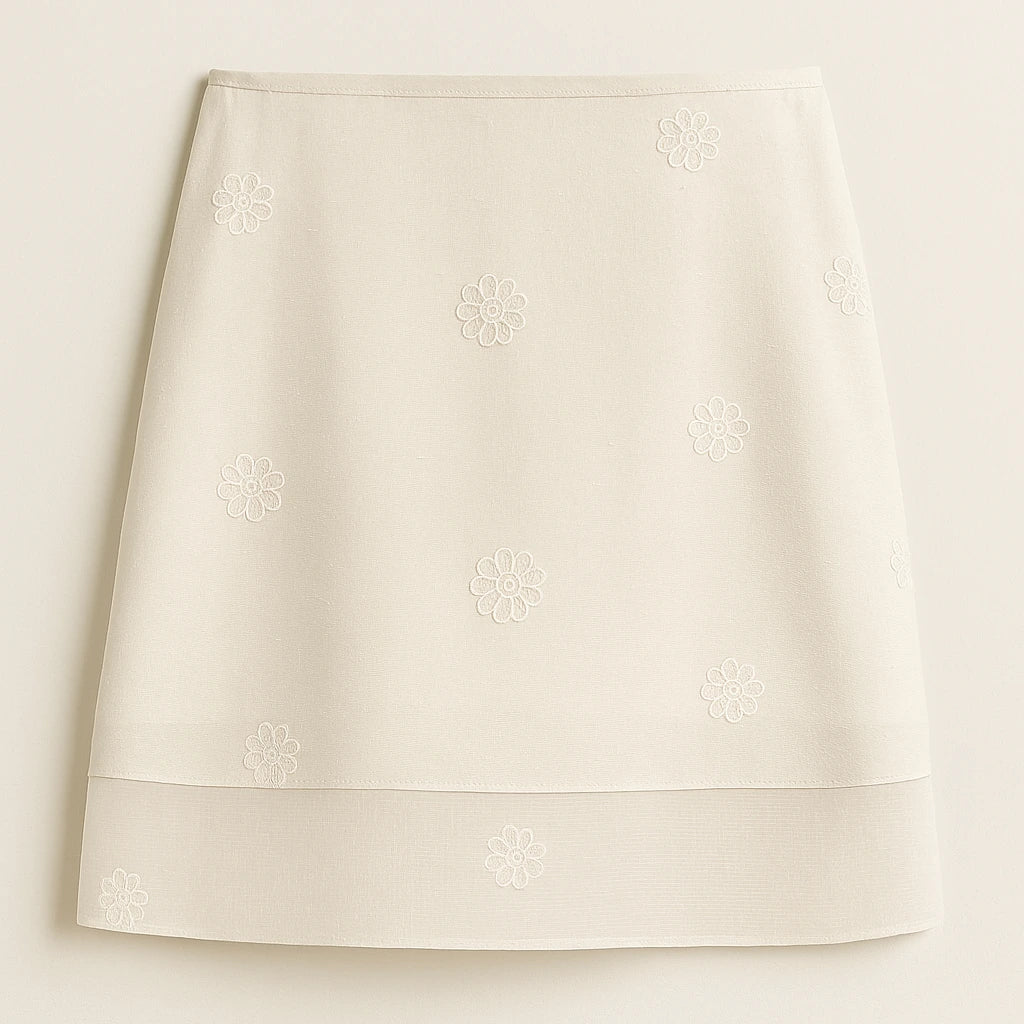 Isolated product image of Apricot Floral Textured Short Skirt High Waist Straight Fit Casual on simple background