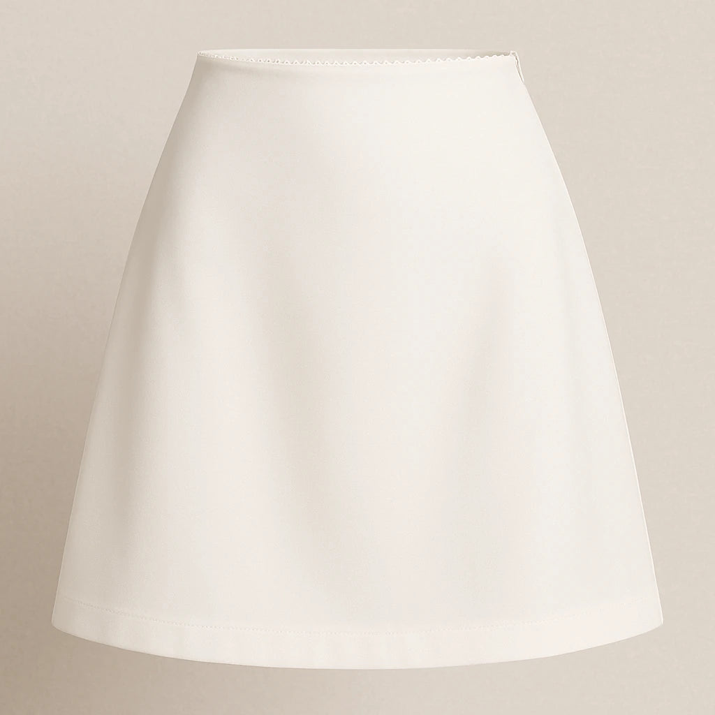 Isolated product image of Apricot Lace Satin Mini Skirt High Waist A-Line With Zipper on simple background