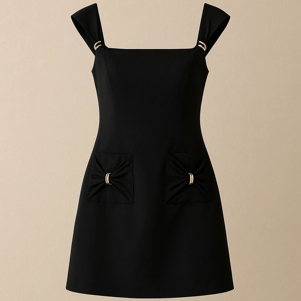 Isolated product image of Black Skater Splicing Mini Dress Backless Square Neck Short Sleeve Polyester Occasion Summer on simple background