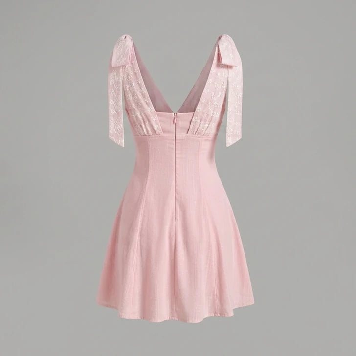Back product-only image of Pink Embroidery Splicing Mini Dress