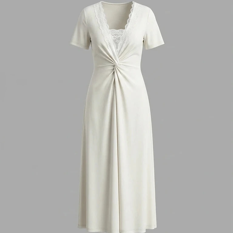 Front product-only image of White V Neck Lace Splicing Maxi Dress