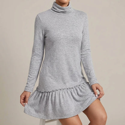 Frill Turtleneck Long Sleeve Dress — lifestyle