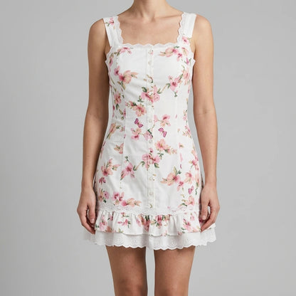 Floral Skater Mini Dress Women’s A-Line Sleeveless Square Neck Natural Waisted Beach Vacation Outfit Polyester Multi Summer — lifestyle