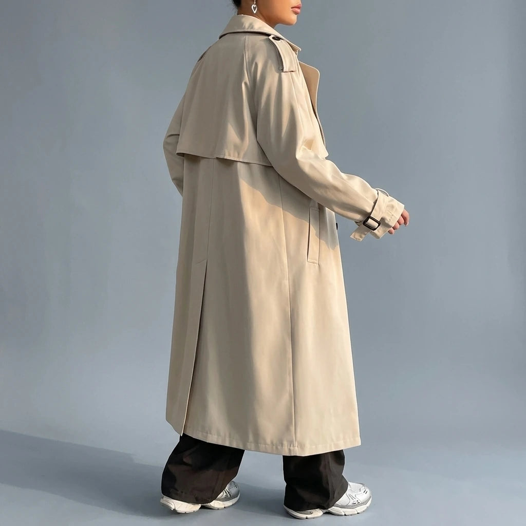 Collared Neck Long Sleeve Longline Trench Coat — lifestyle