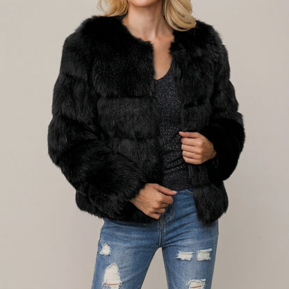 Women's faux fur coat — lifestyle
