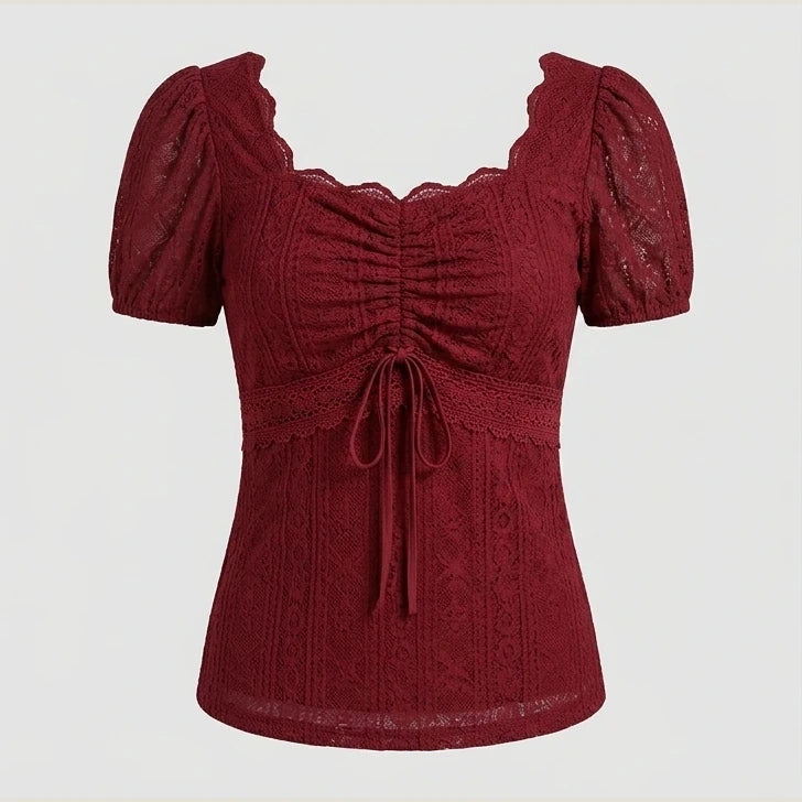Elegant Lady Square Collar T-shirt Kawaii Bow Short Sleeve Pullovers Tees Y2K Vintage Fairy Grunge Women Crop Top Retro Clothes — product_only_front