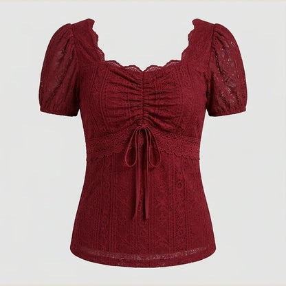 Elegant Lady Square Collar T-shirt Kawaii Bow Short Sleeve Pullovers Tees Y2K Vintage Fairy Grunge Women Crop Top Retro Clothes — product_only_front
