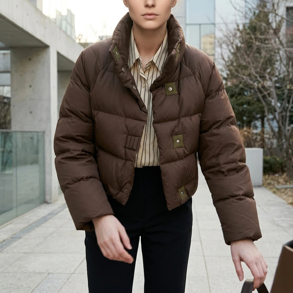 Stylish Winter Down Cotton Coat for Women Short Length Loose FitThick Puffer Jacket Outerwear — variant_front