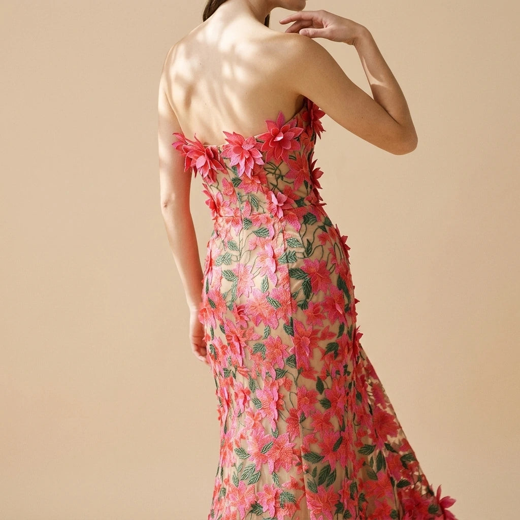 Elegant Vintage Party Mini Dress withFloral Embroidery Women's Strapless Dress — lifestyle