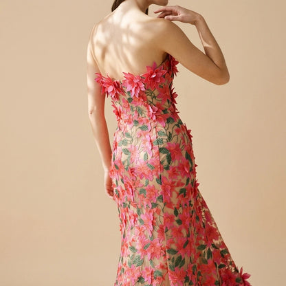 Elegant Vintage Party Mini Dress withFloral Embroidery Women's Strapless Dress — lifestyle