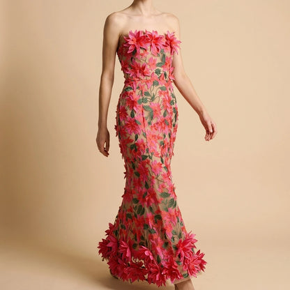 Elegant Vintage Party Mini Dress withFloral Embroidery Women's Strapless Dress — lifestyle