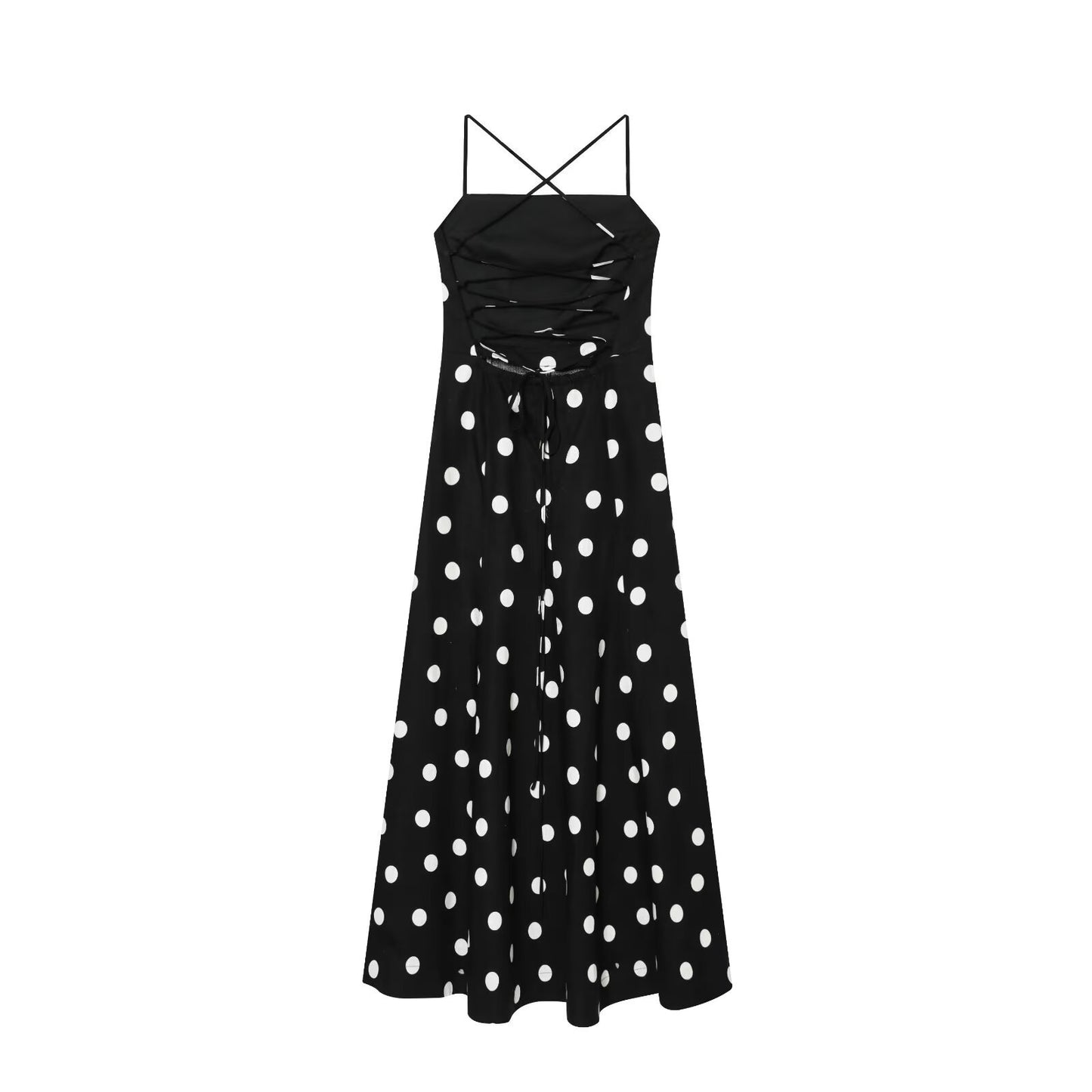Polka Dot Classic Neck Dress, Sleeveless Irregular Short Skirt, Middle Waist, Elastic Polyester, Stylish for Summer