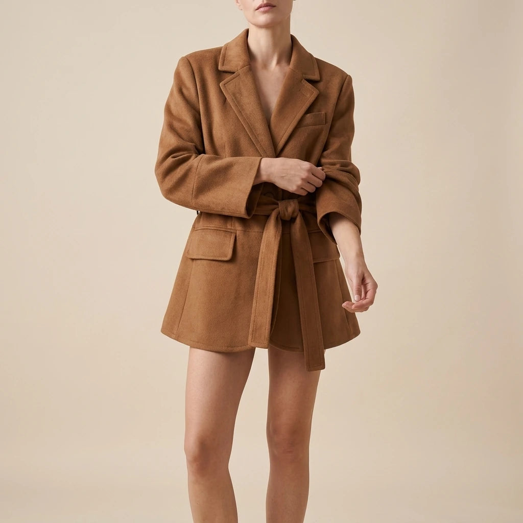 Shoulder padded suede suit jacket for women — variant_front
