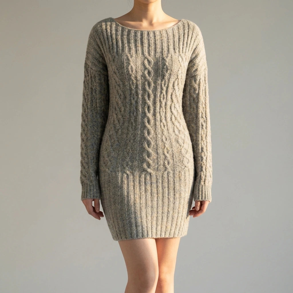 One shoulder sweater slimming dress — lifestyle