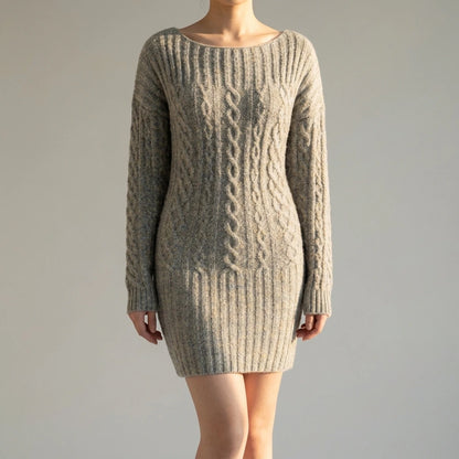 One shoulder sweater slimming dress — lifestyle