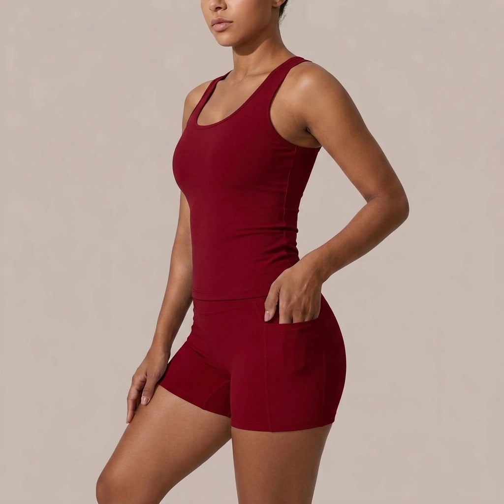 Dry Yoga Suit with Shorts and Pockets for Outdoor Running and Fitness Women — variant_front