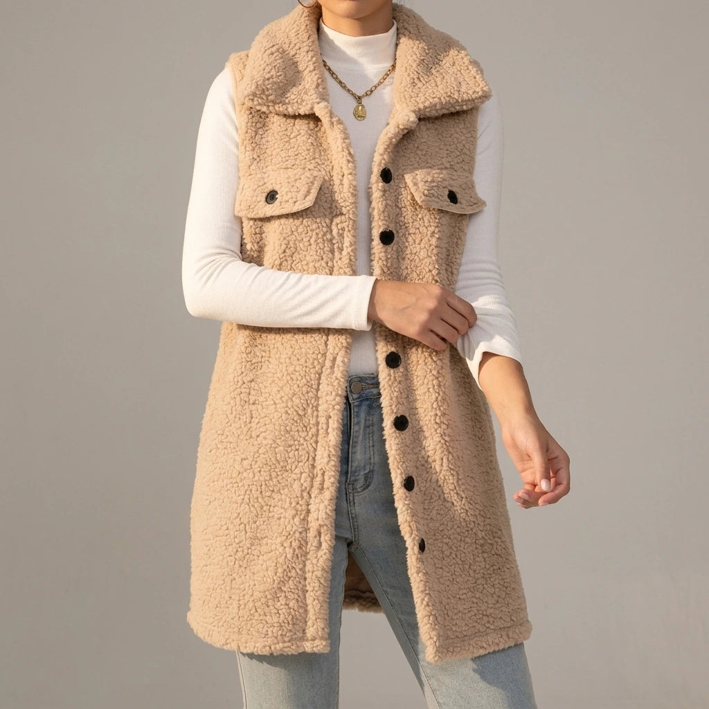 Button Up Teddy Vest Coat — lifestyle