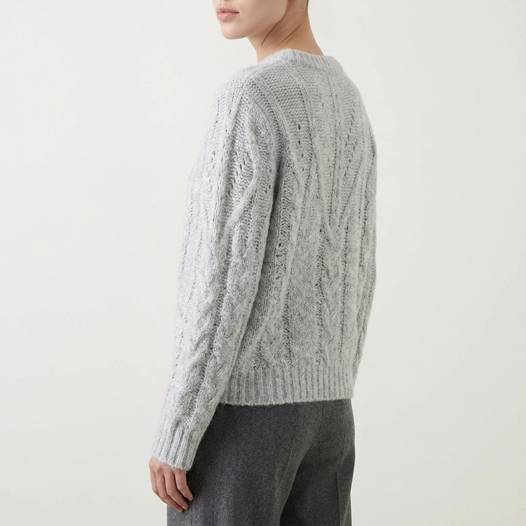 Sweater Women Soft Chunky Cable Knit Hollow Out Round Neck Sweet Candy Color Pullover sweater — variant_front