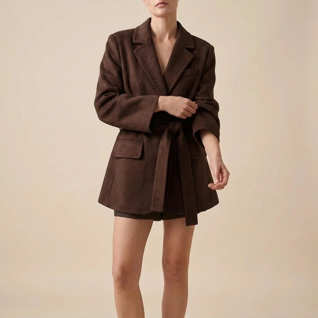 Shoulder padded suede suit jacket for women — variant_front
