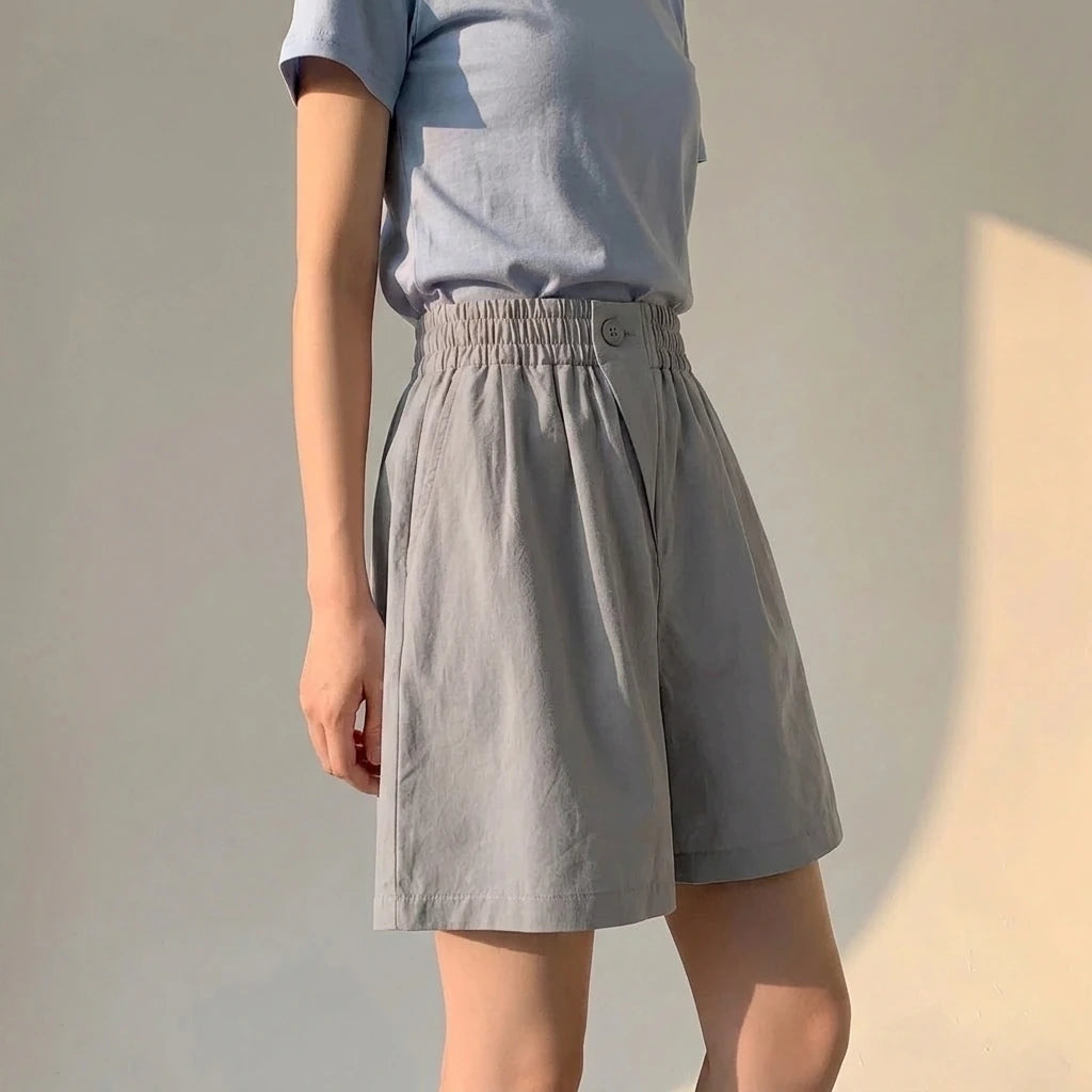 High-Waist Slimming Loose Wide-Leg Elastic Sports Pants Versatile Casual Plus-Size  Shorts Women Trendy — variant_front