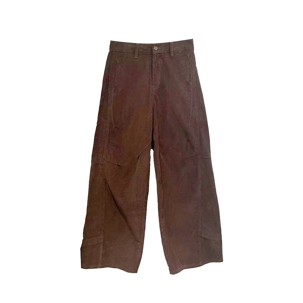 Corduroy Casual Pants for Women, Pleated Design Straight Leg Trousers — variant_front