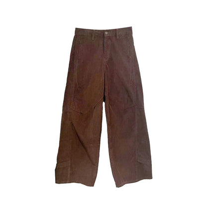 Corduroy Casual Pants for Women, Pleated Design Straight Leg Trousers — variant_front