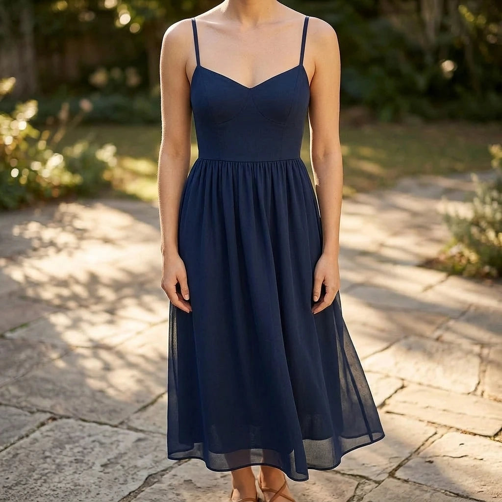 Elegant Flowy Maxi Dress for Women Shirred High Waist Sleeveless Slip Mesh A-Line Summer Occasion Daily Wear Blue Polyester — lifestyle