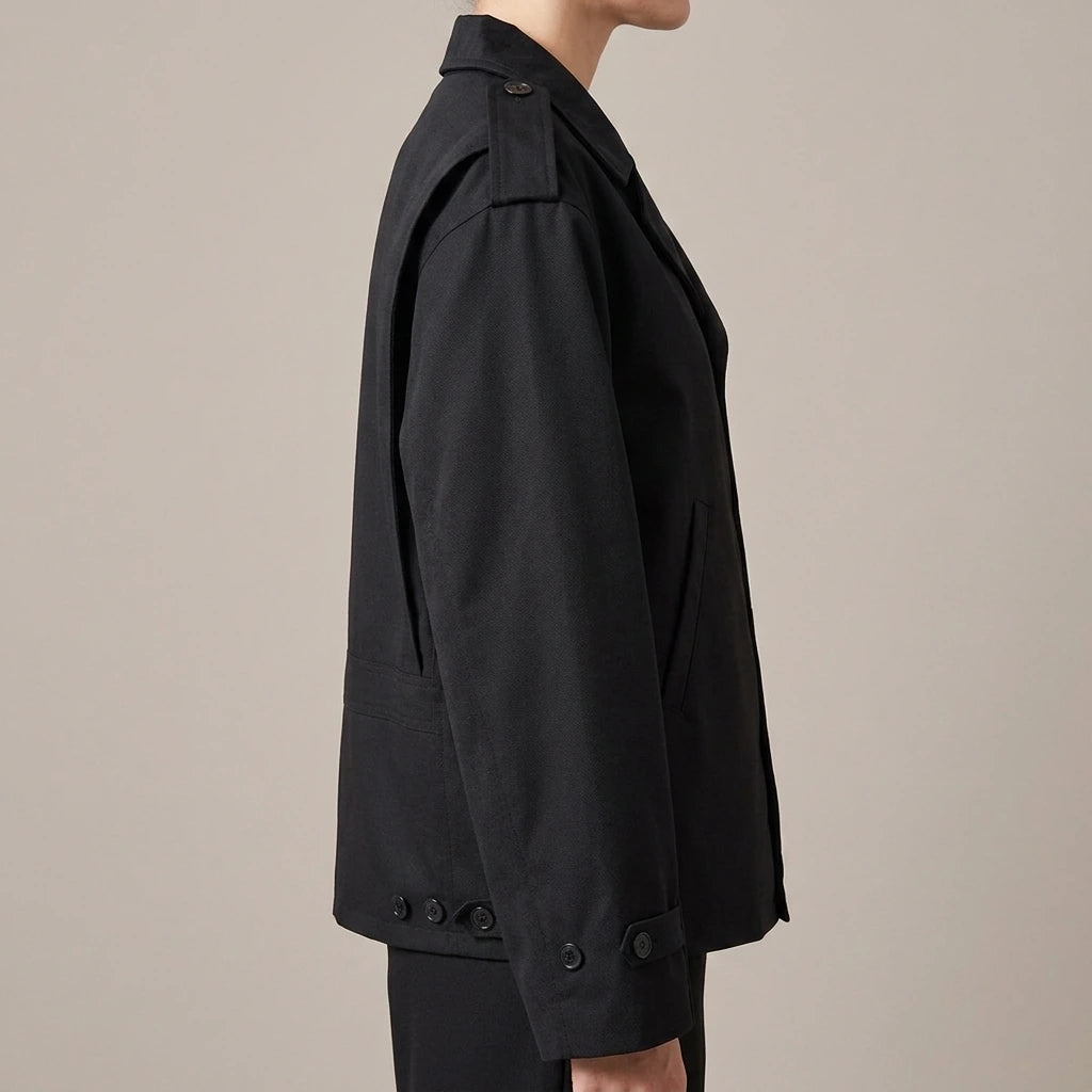 Suede patchwork collar trench coat — lifestyle