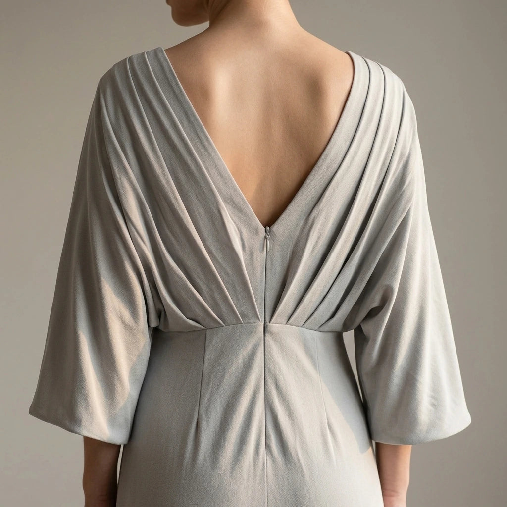 Silver Backless Maxi Dress, Pleated Mermaid Long Gown, Batwing Three-Quarter Sleeve, Elegant Polyester, Summer — lifestyle