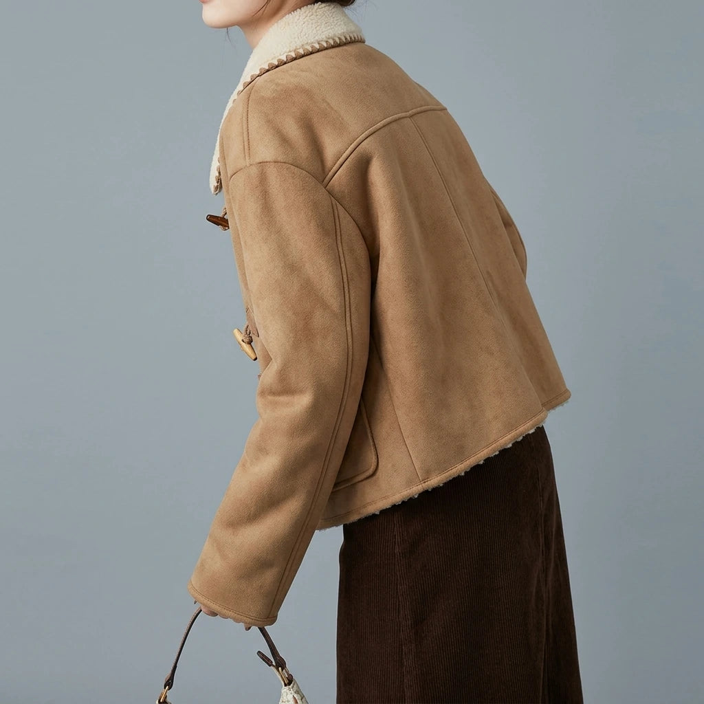 Faux Suede Shearling Coat for Women Winter Short Length Thickened One-Piece Fur and Leather Jacket — lifestyle