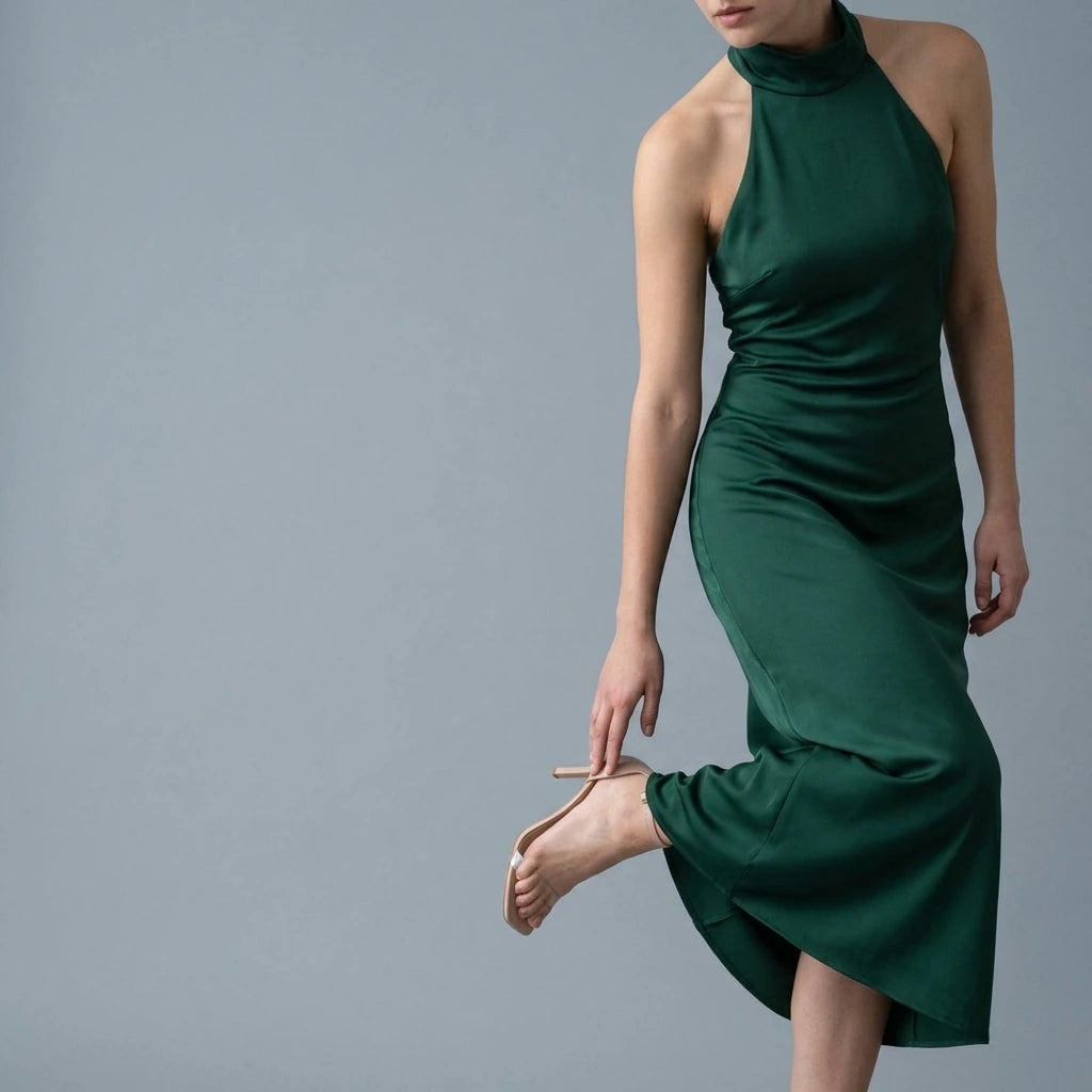Summer hanging neck collar MIDI dress — lifestyle
