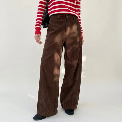 Corduroy Casual Pants for Women, Pleated Design Straight Leg Trousers — lifestyle