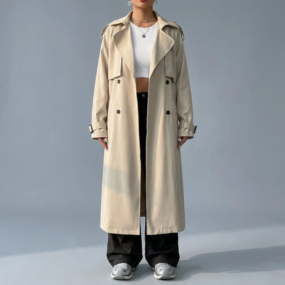 Collared Neck Long Sleeve Longline Trench Coat — lifestyle