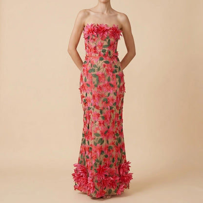 Elegant Vintage Party Mini Dress withFloral Embroidery Women's Strapless Dress — lifestyle