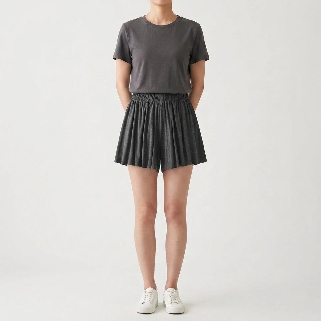 Elastic High Waist Loose Wide Leg Sports Shorts — variant_front