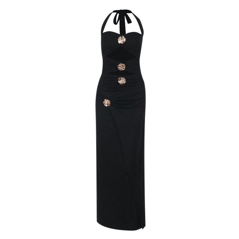 Rose metal buckle neck dress for summer — variant_front