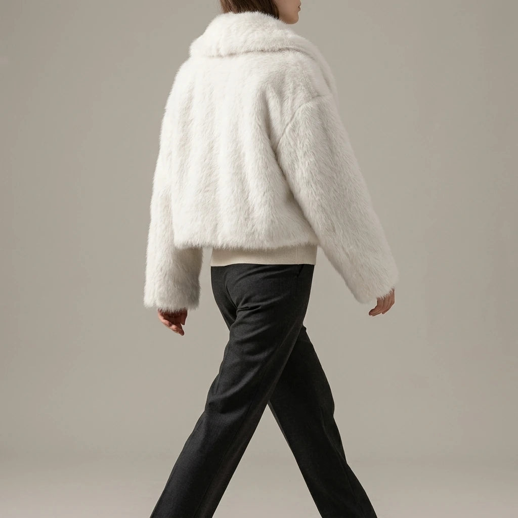 Street faux fur coat for autumn — lifestyle