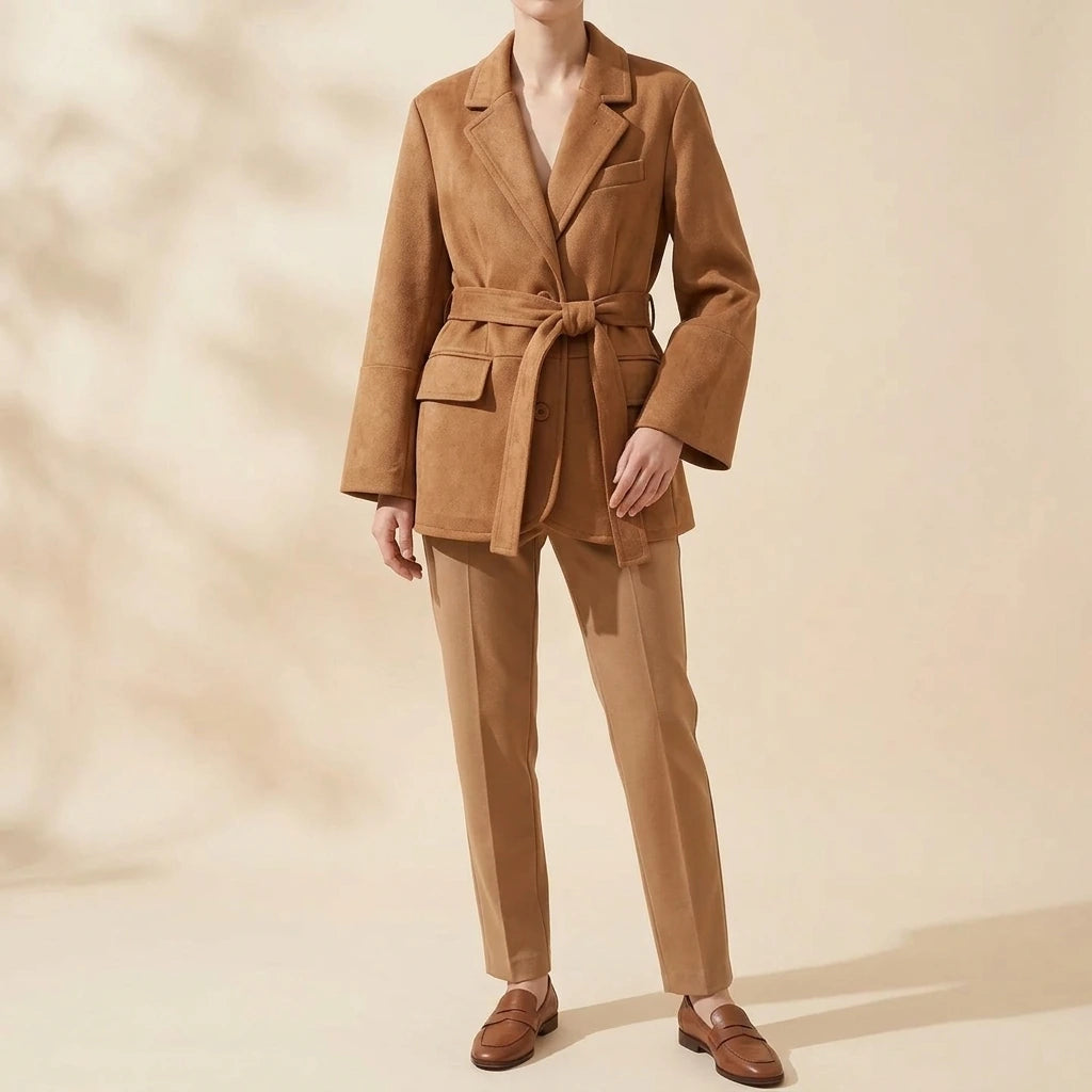 Shoulder padded suede suit jacket for women — variant_front