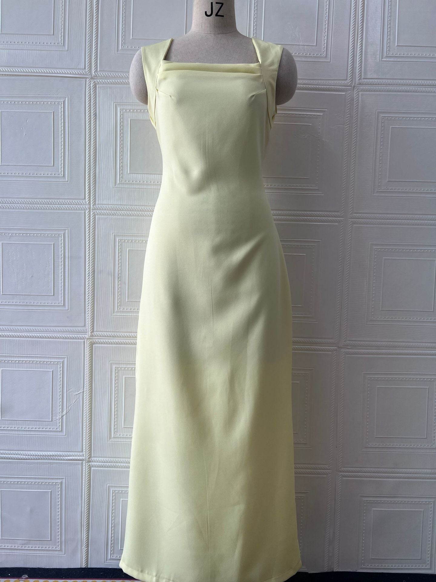 Light Yellow Strap Fishtail Dress, Slim Fit Maxi, Sexy Sleeveless Summer Dress, Elegant Polyester Party Gown