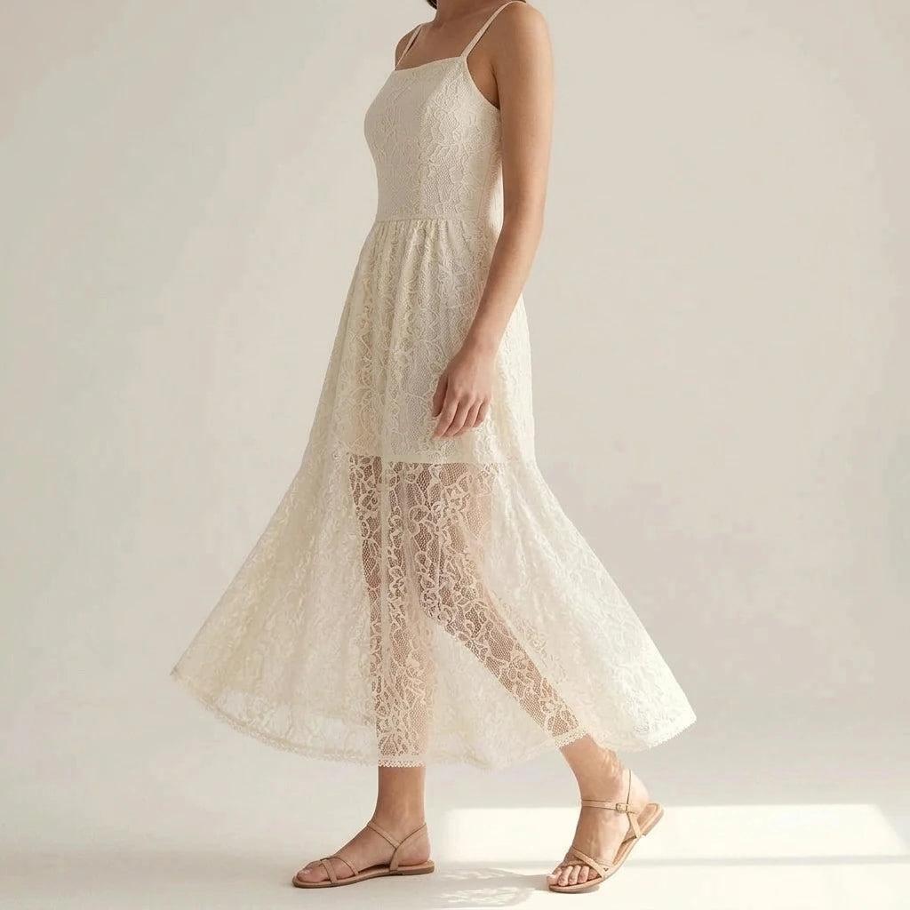 Formal Apricot Floral Maxi Slip Dress for Women, Sleeveless Sheath, Elastic Waist, Square Neck, Special Occasion, Knit Polyester, Spring Summer — lifestyle_lead
