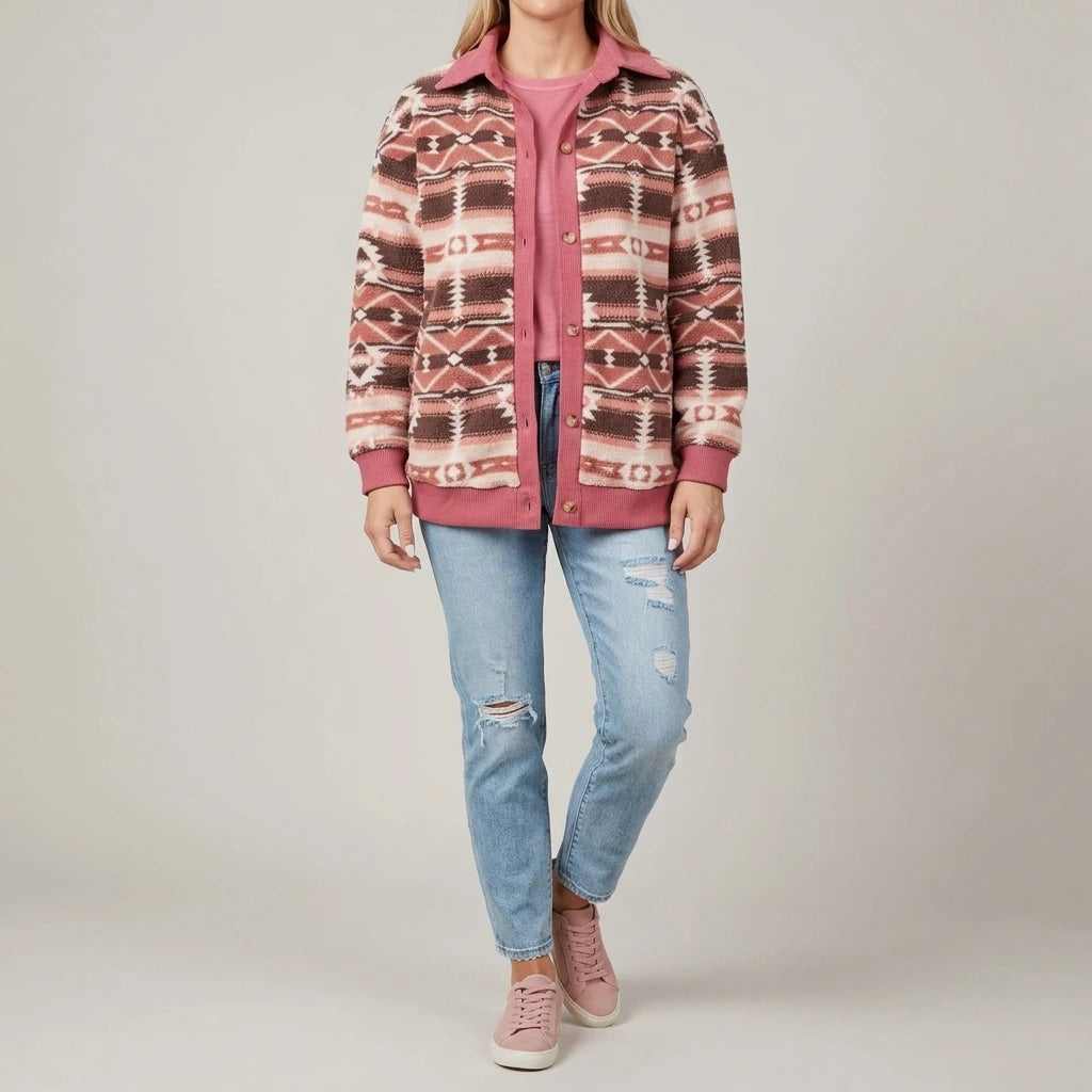 Pink Western Sherpa Corduroy Trim Jacket — lifestyle