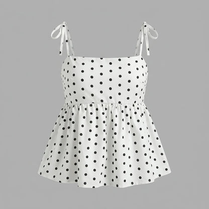 Women's Polka Dot Crop Cami With Spaghetti Straps And Flared Hem Polka Dot Camisole Babydoll Top Babydoll Tops Polkadot Top Cute — variant_front