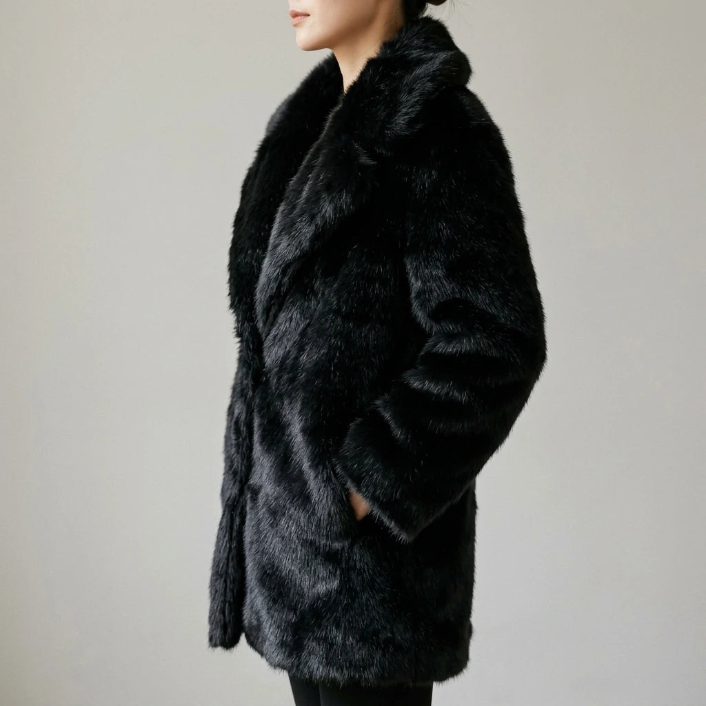 Collar faux fur coat jacket — lifestyle