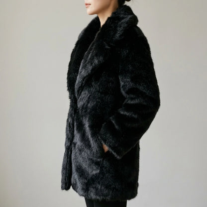 Collar faux fur coat jacket — lifestyle
